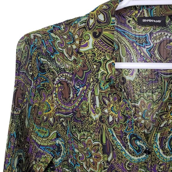 Avenue Sz 18 20 Shirt Pleated Artsy Flourish Flare Sleeves Paisley BoHo Feminine - Picture 4 of 7